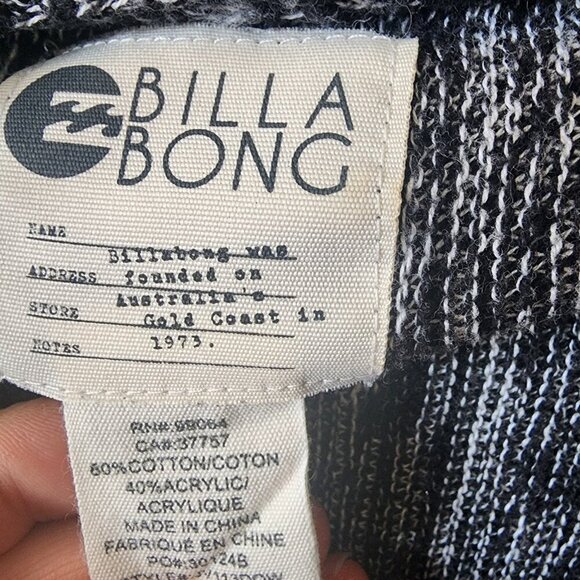 Billabong Open Front Cardigan Tribal Aztec Fringe Black/White Sweater Size S - Picture 7 of 12